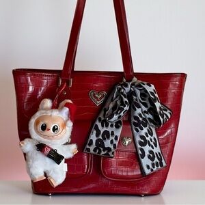 Ruby Red Shoulder Bag with Lafufu & Scarf
